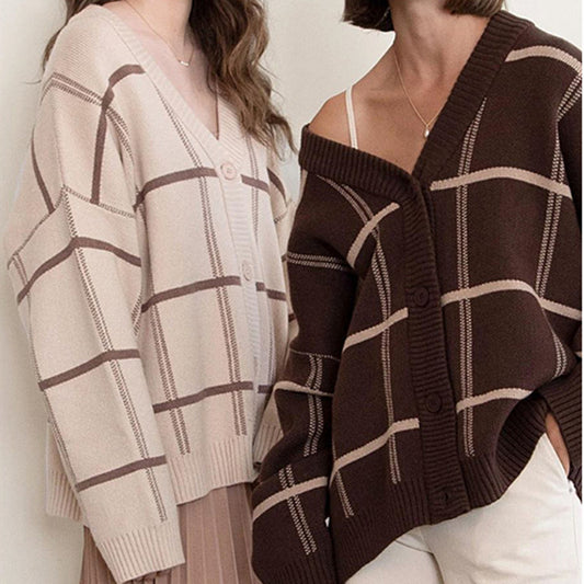 British retro loose coat mid-length plaid