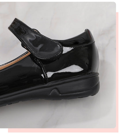 Girls' Black Mary Jane Shoes with Bow Detail - Non-Slip Synthetic Faux, Ideal for Performances & School Uniforms