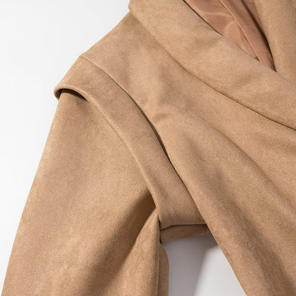 Retro Lapels Suede Waist-controlled Long Sleeves Jacket Coat