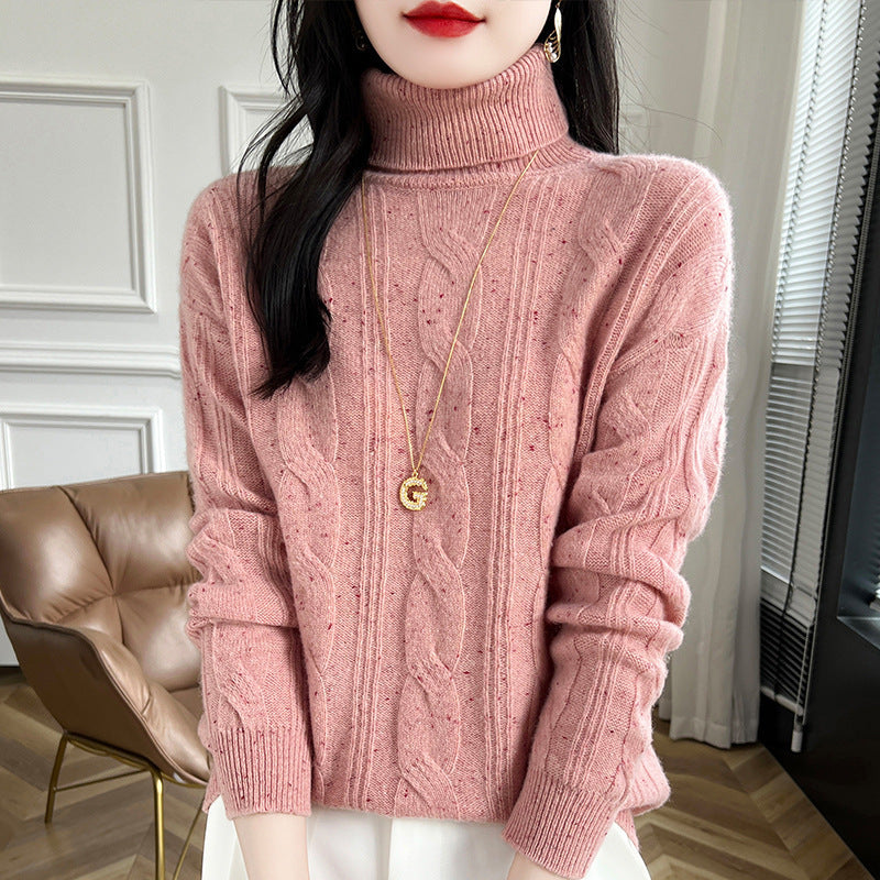 Pure Color Thickened Twisted Women's High Lapel Knitted Sweater