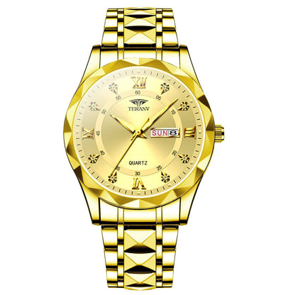 Herren-Armbanduhr mit Diamanten, Muschel und Kalender – Luxusuhr aus Edelstahl