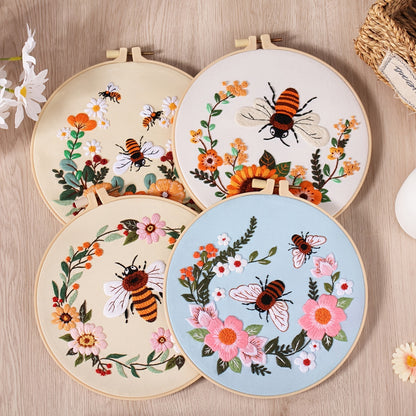 5set Embroidery Kit, Honeybee And Flowers, Include 1 Embroidery Hoop 7.9 Inch