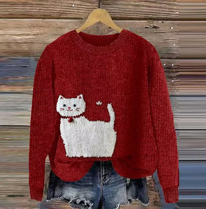 Digital-print Rabbit Amidst A Floral Meadowartistic Outfit Warm Chunky-knit Crewneck Hoodie