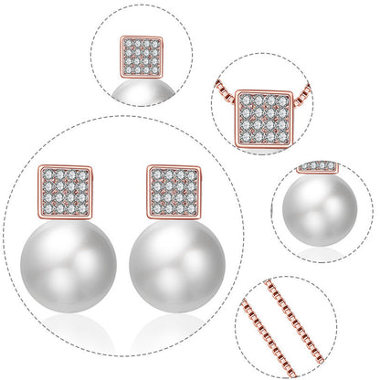 Versatile Square Pearl Earring Necklace Jewelry Set