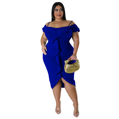 Solid-color Dress Halter-neck Midi Skirt
