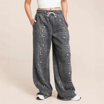 Fashionable Casual Hooded Sweatshirt And Wide Leg Pants Leopard Print Set