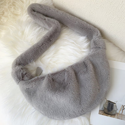 Simple Lady Messenger Faux Fur Shell Bag