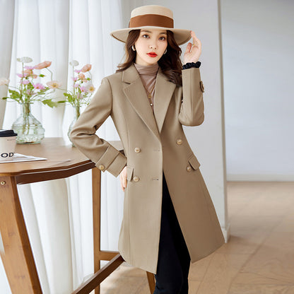 Women's Mid-Length Trench Coat - Autumn Winter Fashion Suit Jacket