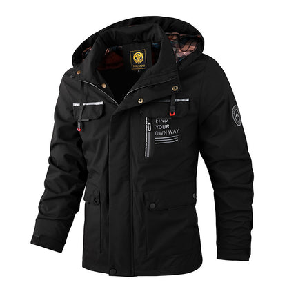 Men's Waterproof Windbreaker Jacket - Hooded Winter Coat with Fleece Lining