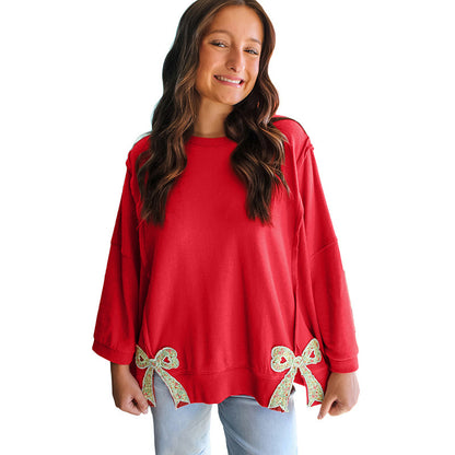 Women's Fashionable, Designer-Style Patchwork Hoodie With Bow-Knot And Crew Neck