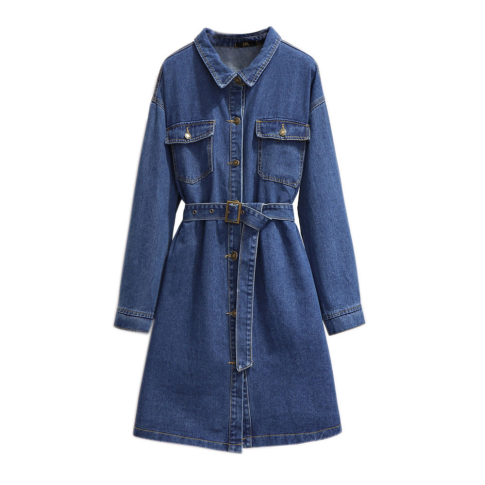 Mid-length loose a-line skirt long-sleeved denim dress