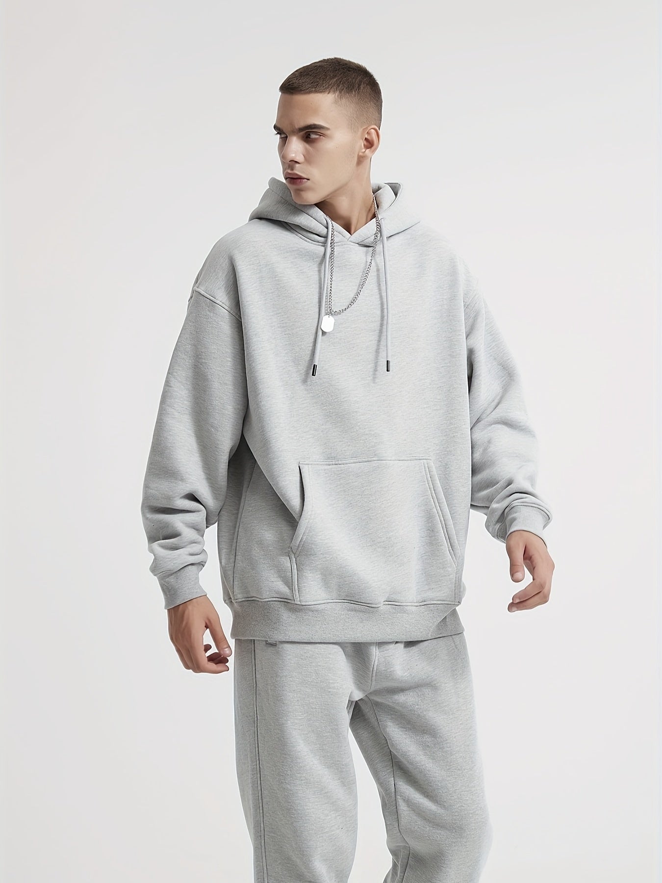 Premium Men's Light Grey Hoodie - Oversized Cotton Blend Hooded Sweatshirt