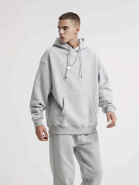 Premium Men's Light Grey Hoodie - Oversized Cotton Blend Hooded Sweatshirt