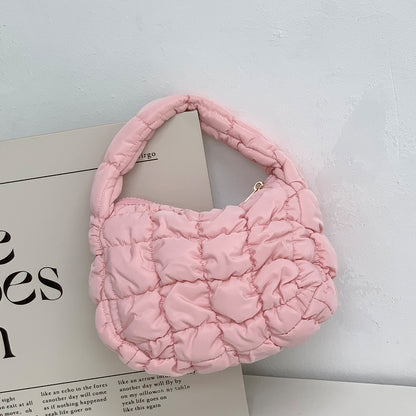 Women's Fashionable Pleated Puff Cloud Plaid Handbag