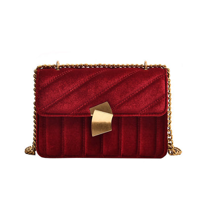 Gold Velvet Lock Shoulder Crossbody Bag
