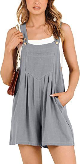 Women's Cotton Linen Short Overalls - Adjustable Strap Summer Jumpsuit Romper