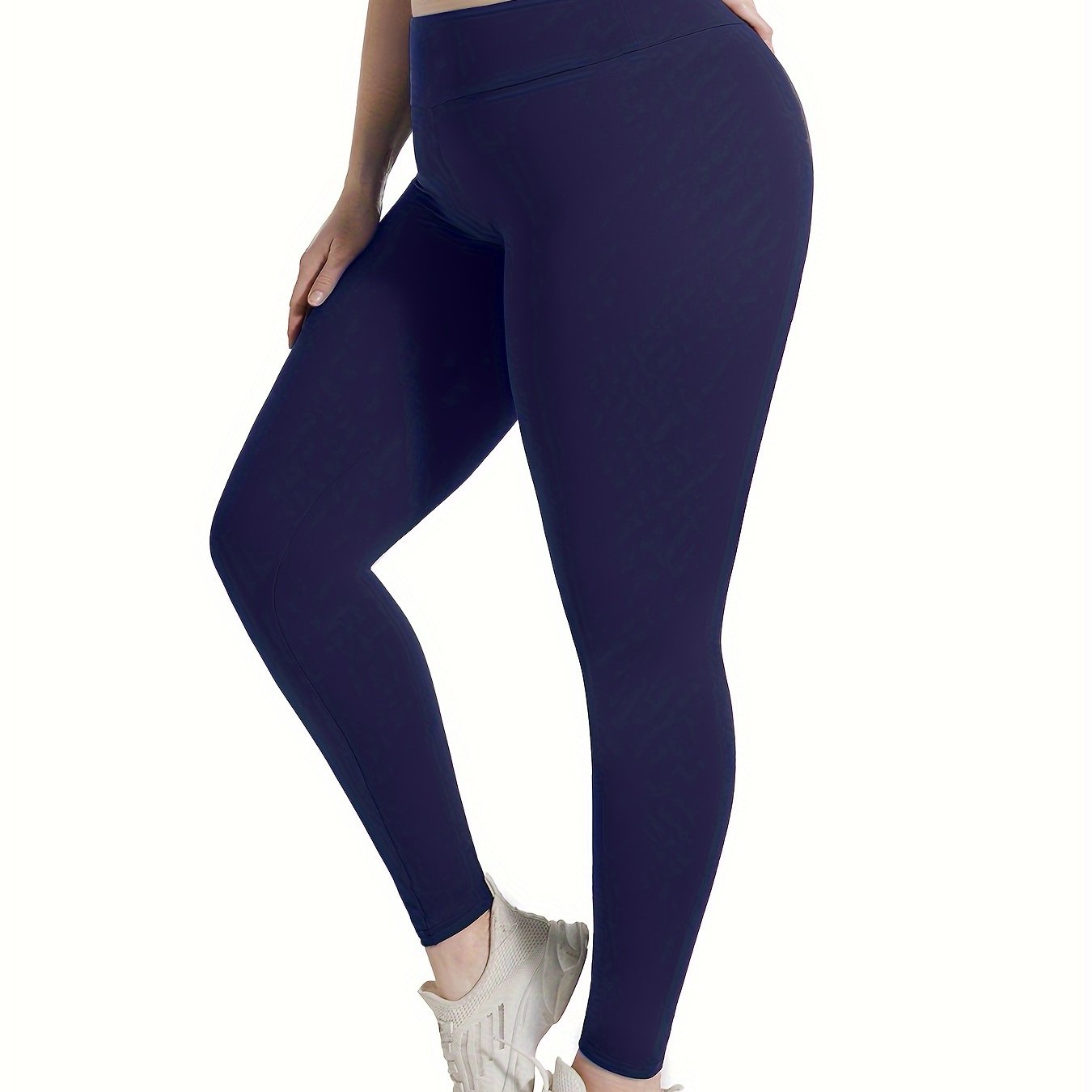 Plus Size High Waist Solid Color Stretchy Leggings, Women's Plus High Stretch Yoga Leggings, Sports Pants Spring/Autumn