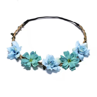 Adjustable Floral Garland Headband for Women & Girls - Multicolor Artificial Flower Crown with Soft Pastel Shades, Black Elastic Band & Golden Accents for Weddings, Festivals, Parties, Special Occasion Wear, Elegant Headpiece