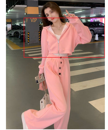 New Stylish Casual Sporty Hoodie And Wide-leg Pants Set For Petite Figures