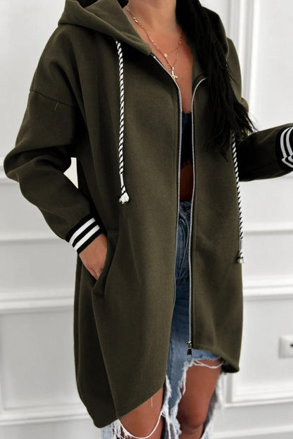 Women's Solid Color Loose Versatile Zip-up Hooded Jacket