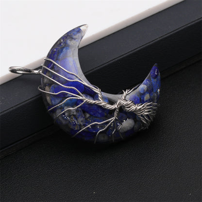 European And American Natural Crushed Stone Amethyst Tiger's Eye Moon Pendant