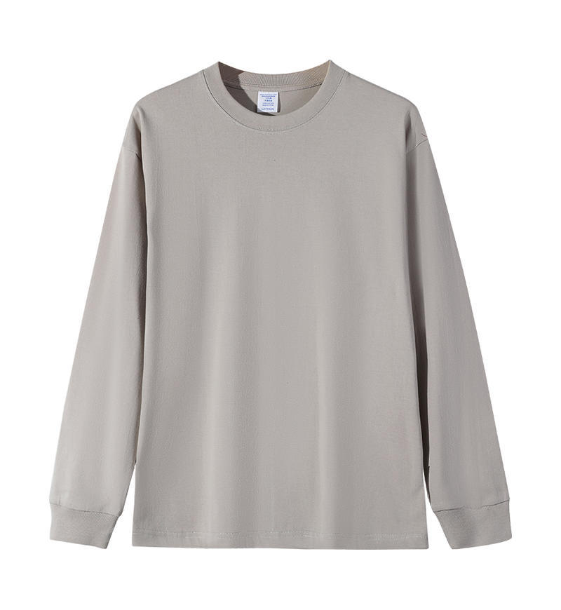 Solid-color Heavyweight Pure Cotton Crew-neck Long-sleeve T-shirt For Women