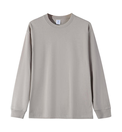 Solid-color Heavyweight Pure Cotton Crew-neck Long-sleeve T-shirt For Women