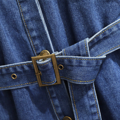 Mid-length loose a-line skirt long-sleeved denim dress