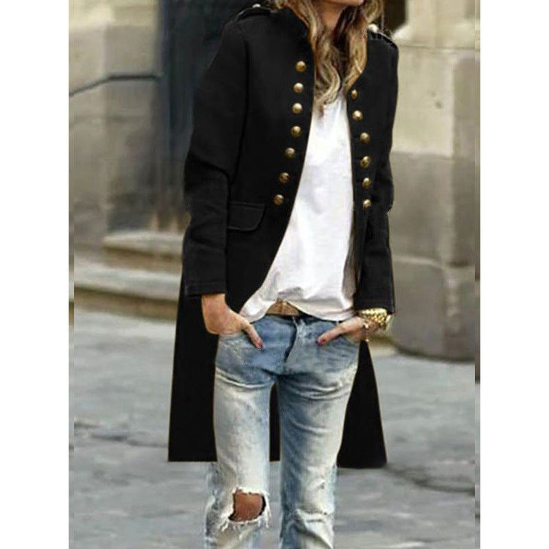 Solid Color Cardigan Jacket Fashion Slim Mid-length Trench Coat