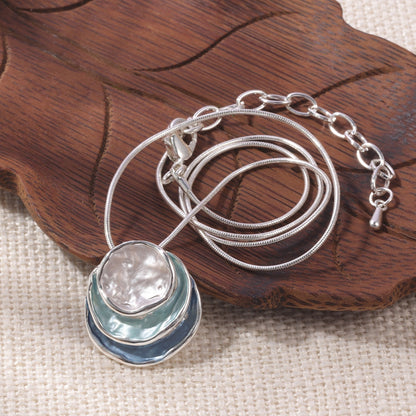 1pc Elegant Blue Enamel Pendant Necklace for Men - Zinc Alloy with Golden Accents, Twisted Rope Chain Design, Sophisticated Accessory for Formal or Casual Attire