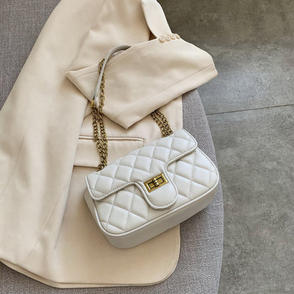 One-shoulder diamond chain crossbody all-match small square bag