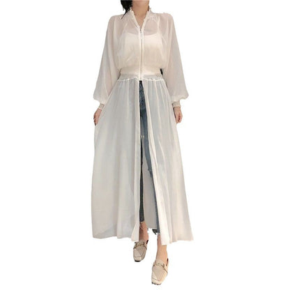 Mid-length Waist-controlled Long Sleeves Women's Coat Chiffon Dress