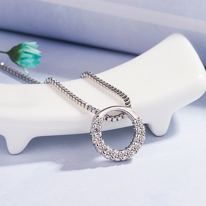 Round Diamond Zircon Pendant Necklace Clavicle Chain