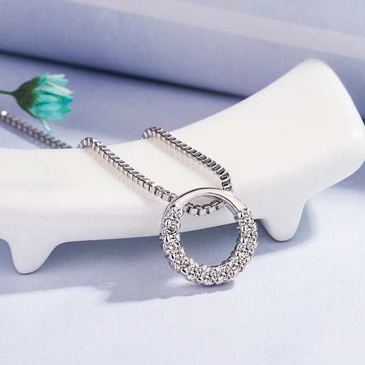 Round Diamond Zircon Pendant Necklace Clavicle Chain