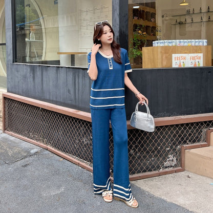 Fashionable Minimalist Relaxed-fit Short-sleeve Top Pants