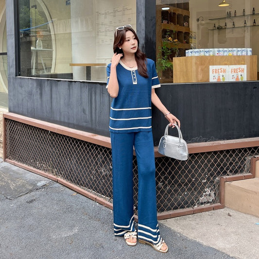 Fashionable Minimalist Relaxed-fit Short-sleeve Top Pants