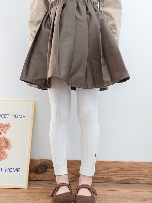 Girls' Vertical Stripe Knit Pants - Embroidered Slim Fit Casual Leggings for Spring & Autumn | Kids' Fashion