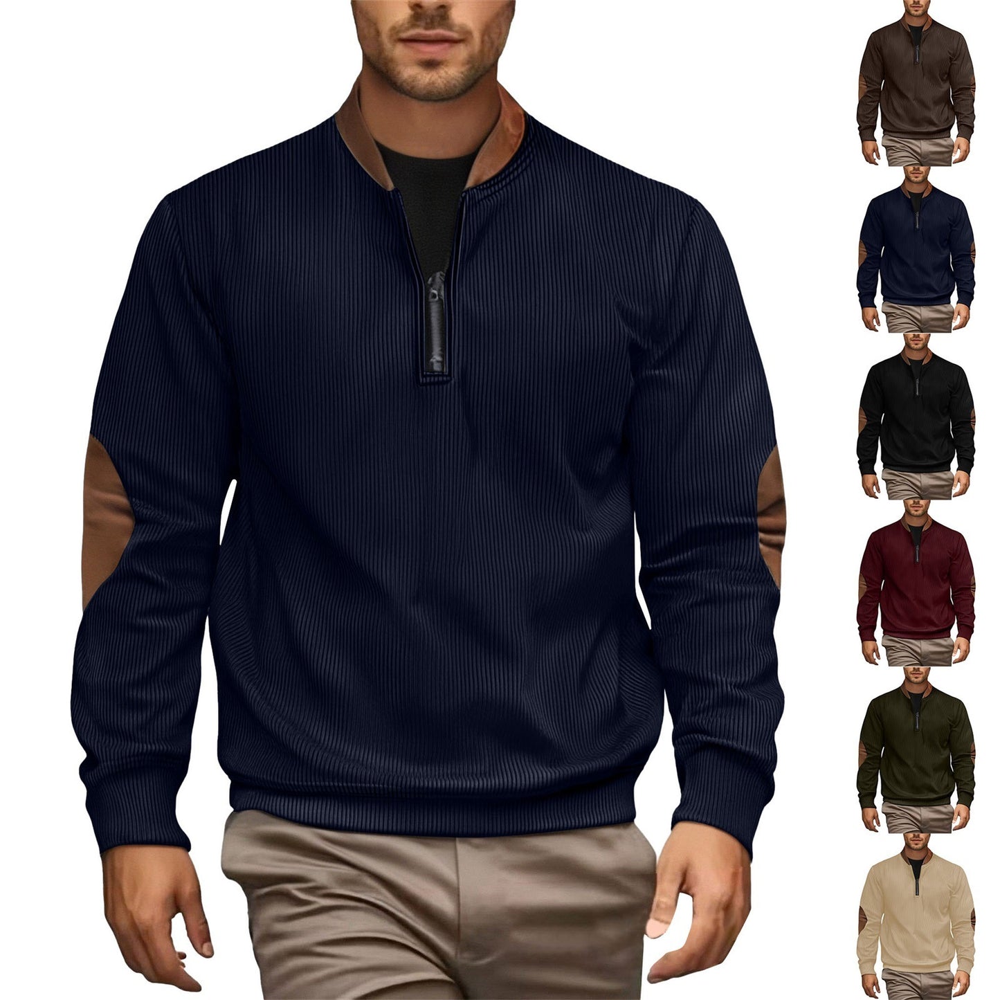 Premium Men's Corduroy Zip-Up Jacket - Casual Pullover Shirt