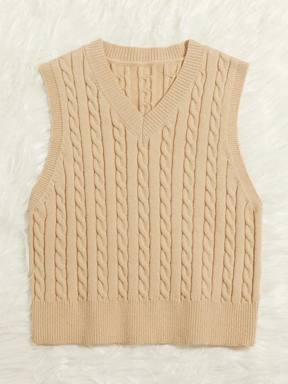 SpringSummer Knitted Cabled Vest Pullover With V-Neck