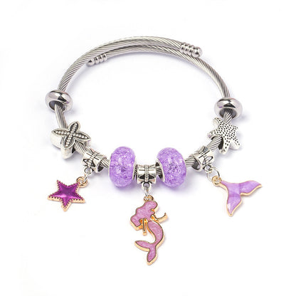 DIY Open-End Adjustable Blue Ocean Series Mermaid Pendant Bracelet Multi-Color Beaded Bracelet Factory Wholesale
