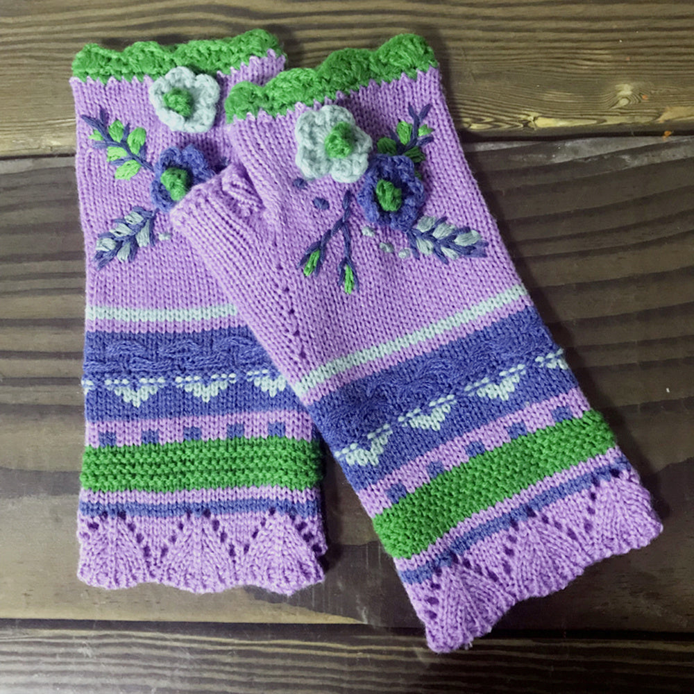 Handmade Crochet Fingerless Gloves - Vintage Embroidered Arm Warmers for Women