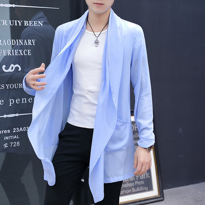 Spring And Summer Mid-length Trench Coat Men's Long Type Below The Knee Slim Fit