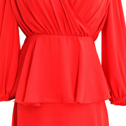 Fashion V-neck High Waist Mid-length Dress Lady Style Skirt