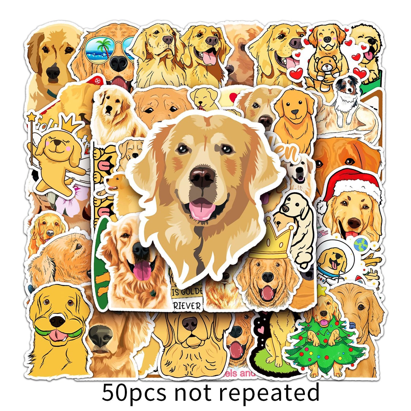 50 Sheets Waterproof Golden Retriever Graffiti Personalized Cartoon Animal DIY Stickers