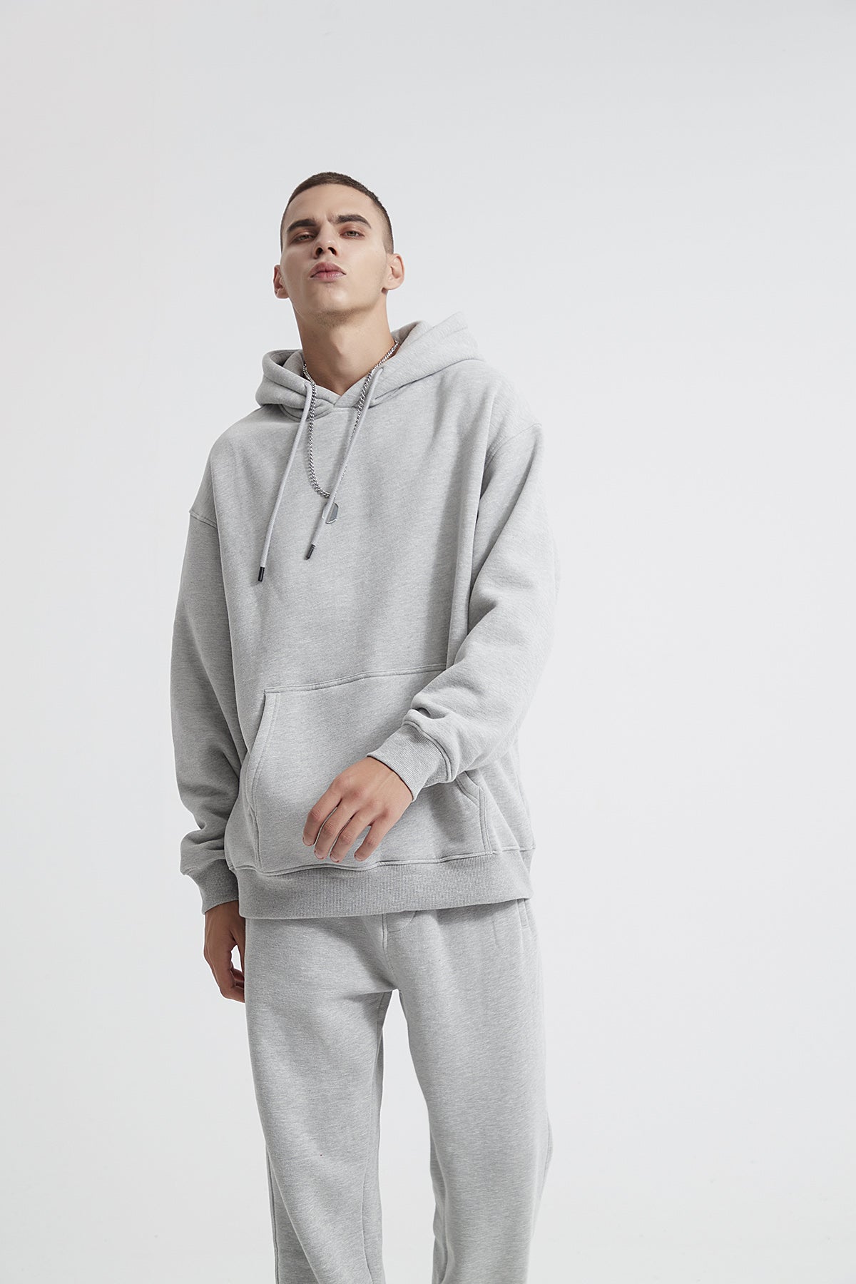 Premium Men's Light Grey Hoodie - Oversized Cotton Blend Hooded Sweatshirt