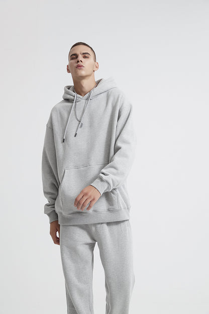 Premium Men's Light Grey Hoodie - Oversized Cotton Blend Hooded Sweatshirt