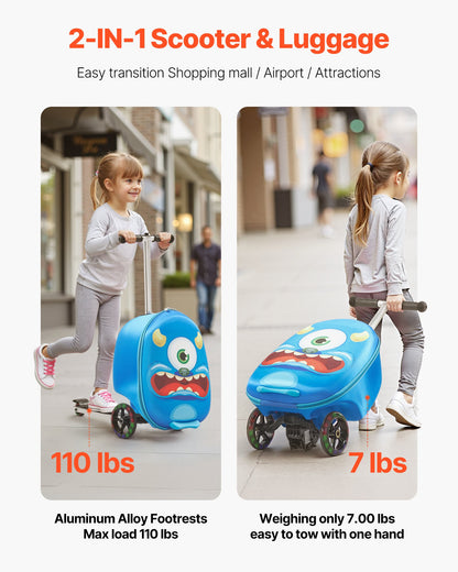Ride-on Luggage 20-inch Kids Scooter Suitcase With Flash Wheels Blue