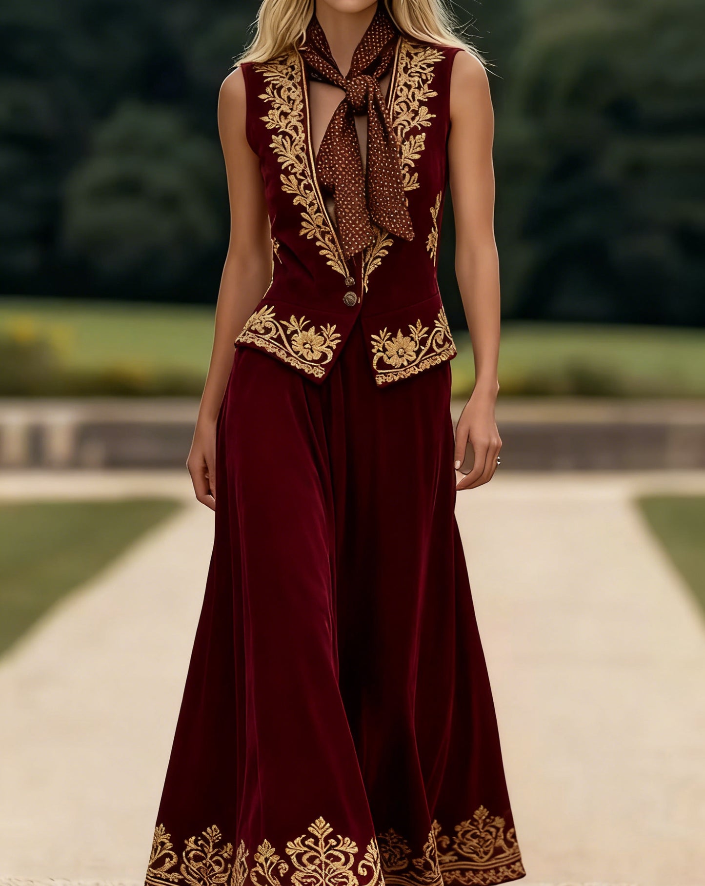 Women's Sleeveless Suit Collar Button-down Casual Skirt Suit