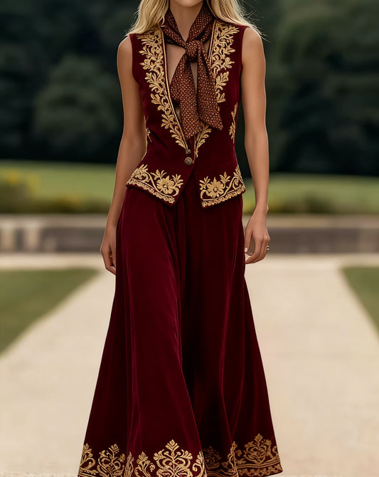 Women's Sleeveless Suit Collar Button-down Casual Skirt Suit