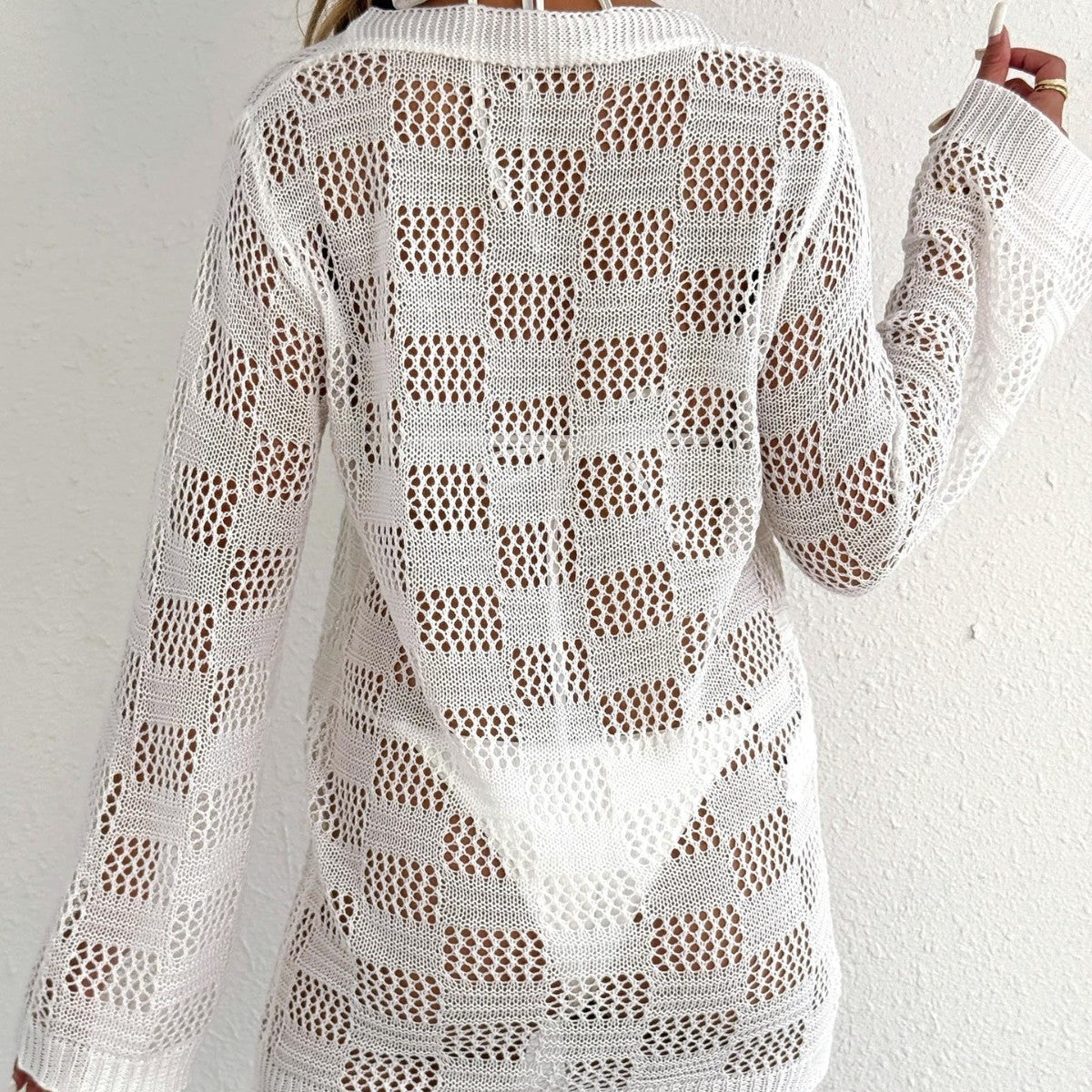 Women's European And American Woven Hollow-out Long-sleeved Blouse